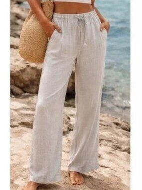 Express Womens Cream 100% Linen Wide Leg Pants Size 4